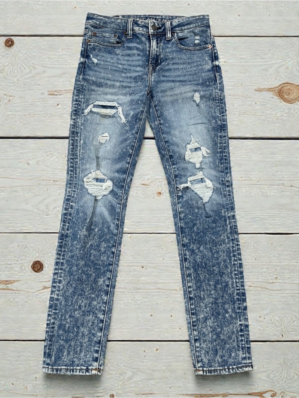 American Eagle Next Level Airflex Acid-Wash Distressed Skinny Jeans